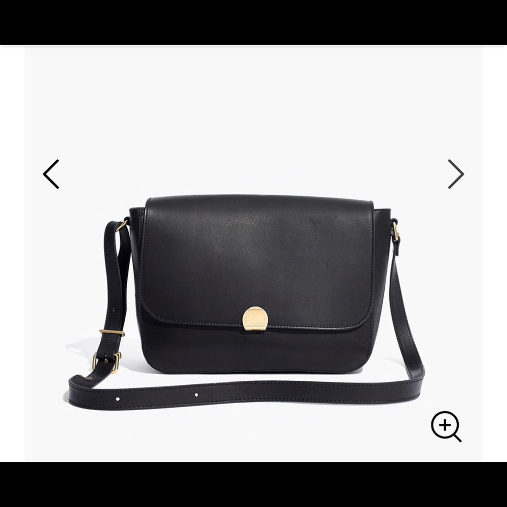 Black leather, “abroad shoulder bag” madewell. NWT